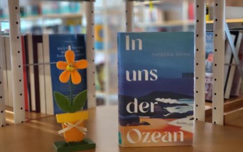 Buch Roman mit Blume